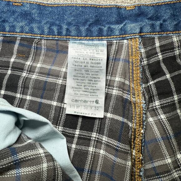 Carhartt Jeans Mens 36x32 Blue Flannel Lined Relaxed Fit Denim B172 DST - Picture 4 of 7